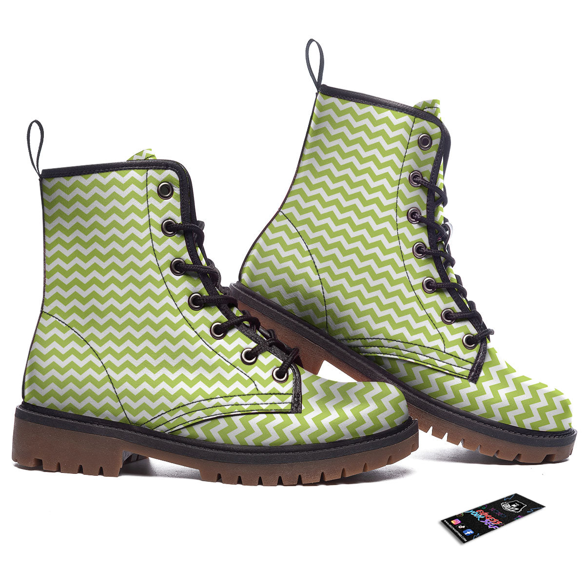 Chevron White And Green Print Pattern Work Boots-grizzshop