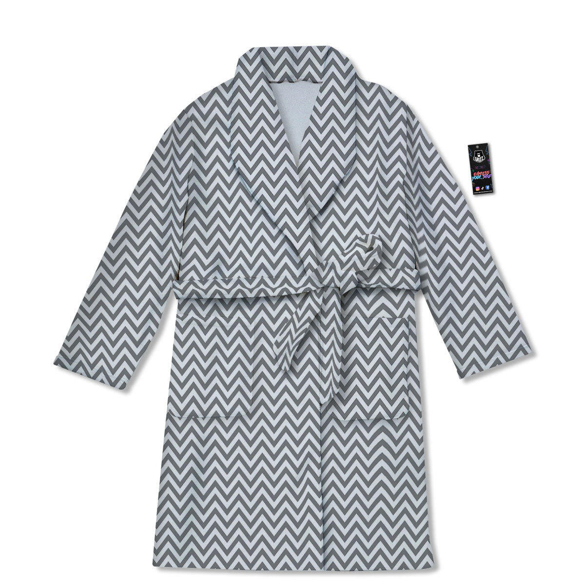 Chevron White And Grey Print Pattern Bathrobe-grizzshop