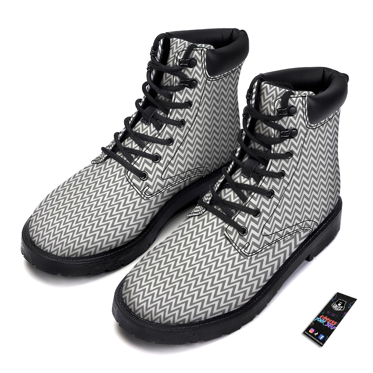 Chevron White And Grey Print Pattern Boots-grizzshop