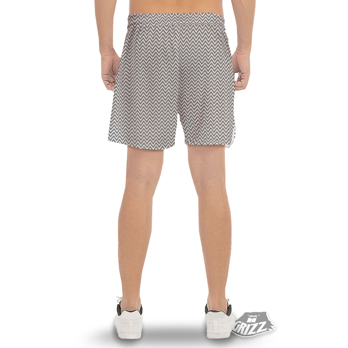 Chevron White And Grey Print Pattern Men's Gym Shorts-grizzshop