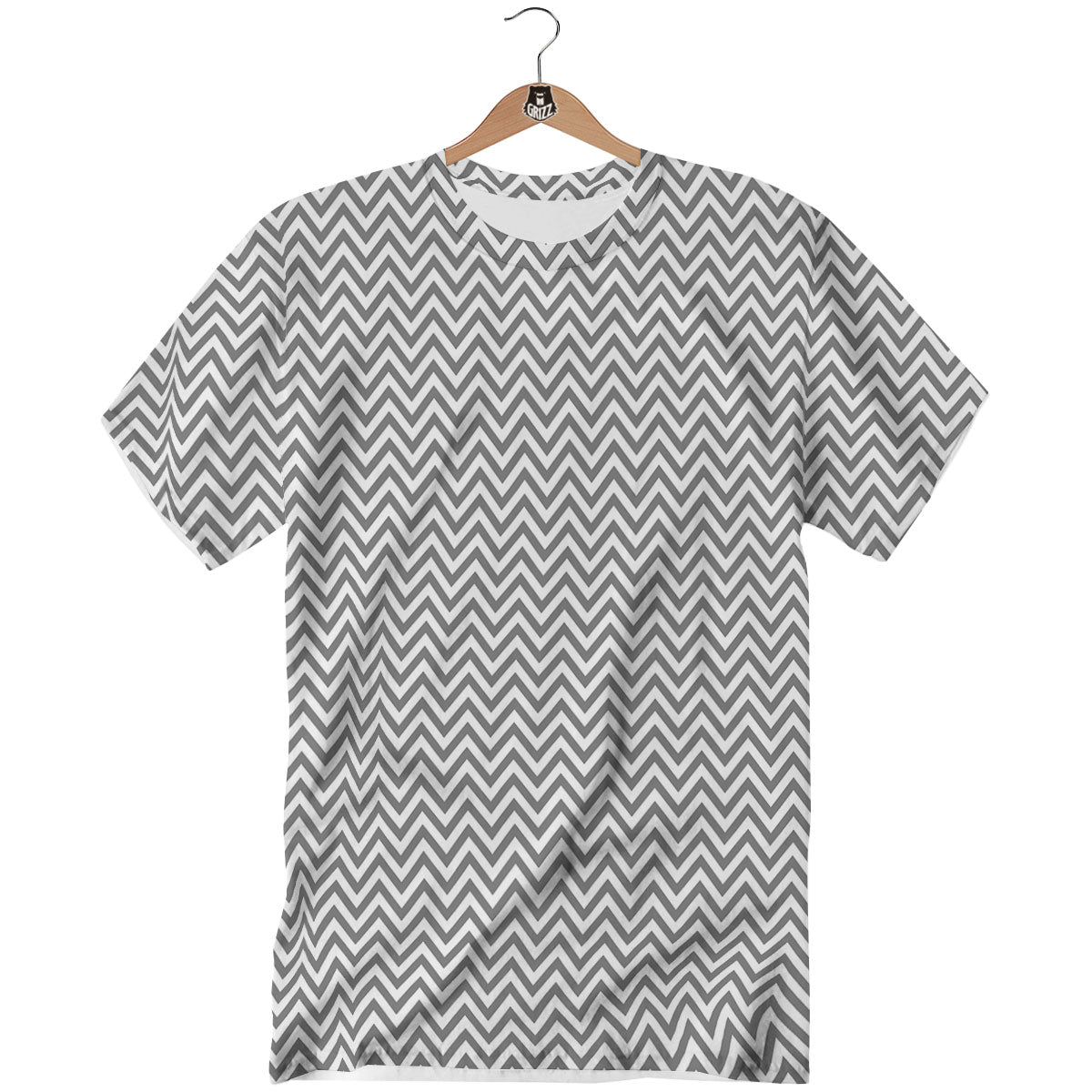 Chevron White And Grey Print Pattern T-Shirt-grizzshop