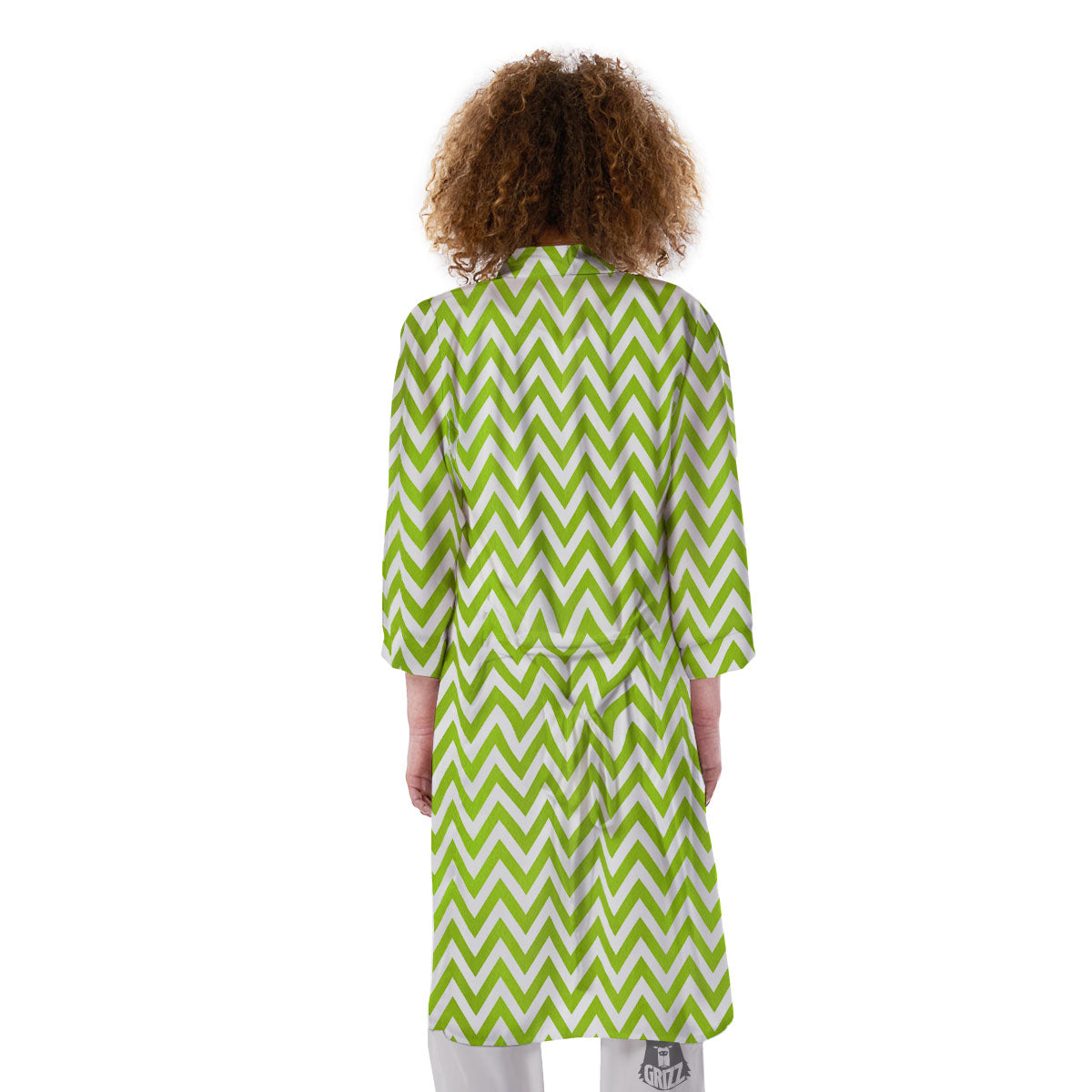 Chevron White And Lime Green Print Kimono-grizzshop