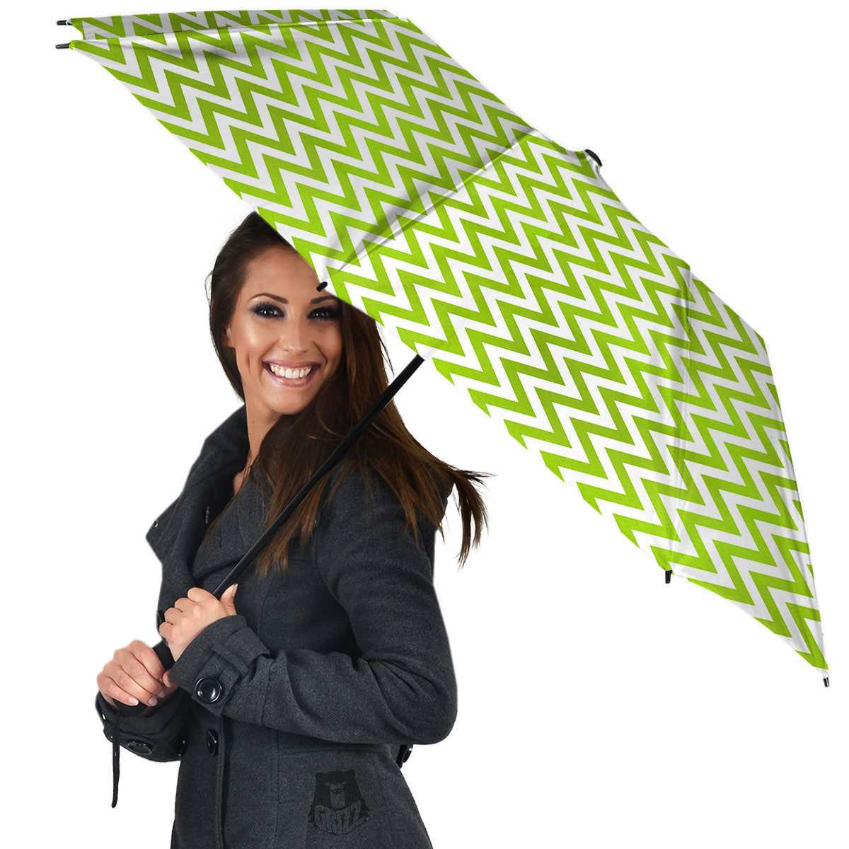 Chevron White And Lime Green Print Umbrella-grizzshop