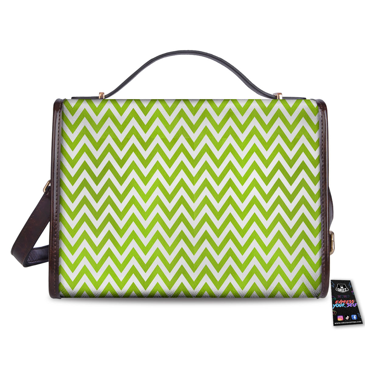 Chevron White And Lime Green Print Women's Satchel Bag-grizzshop