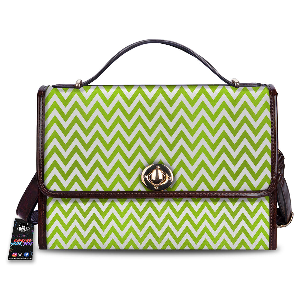 Chevron White And Lime Green Print Women's Satchel Bag-grizzshop
