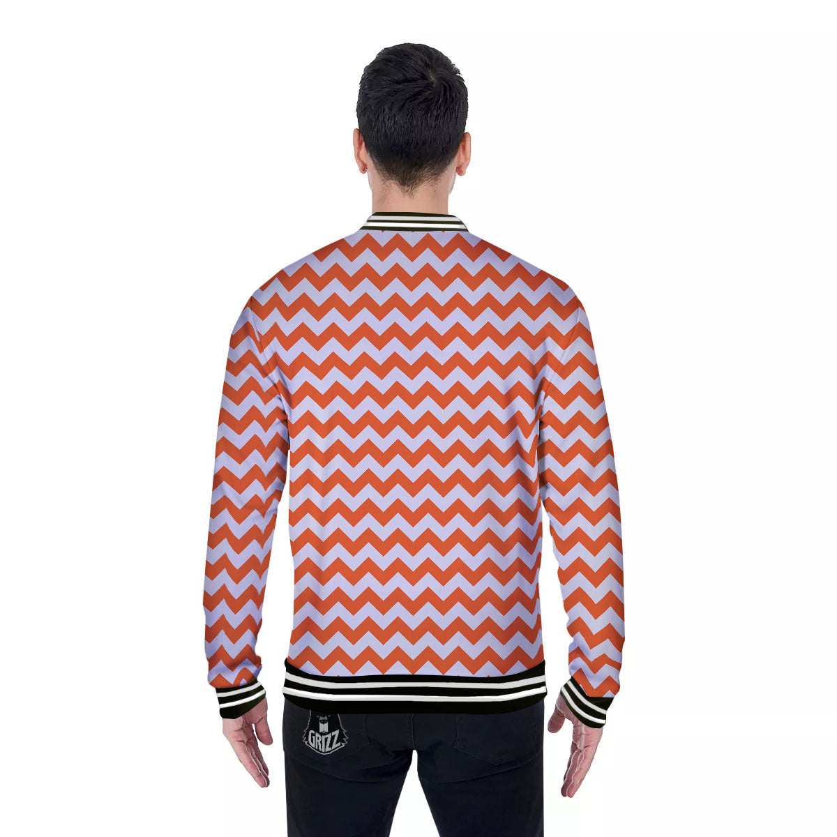 Chevron White And Orange Print Pattern Baseball Jacket-grizzshop