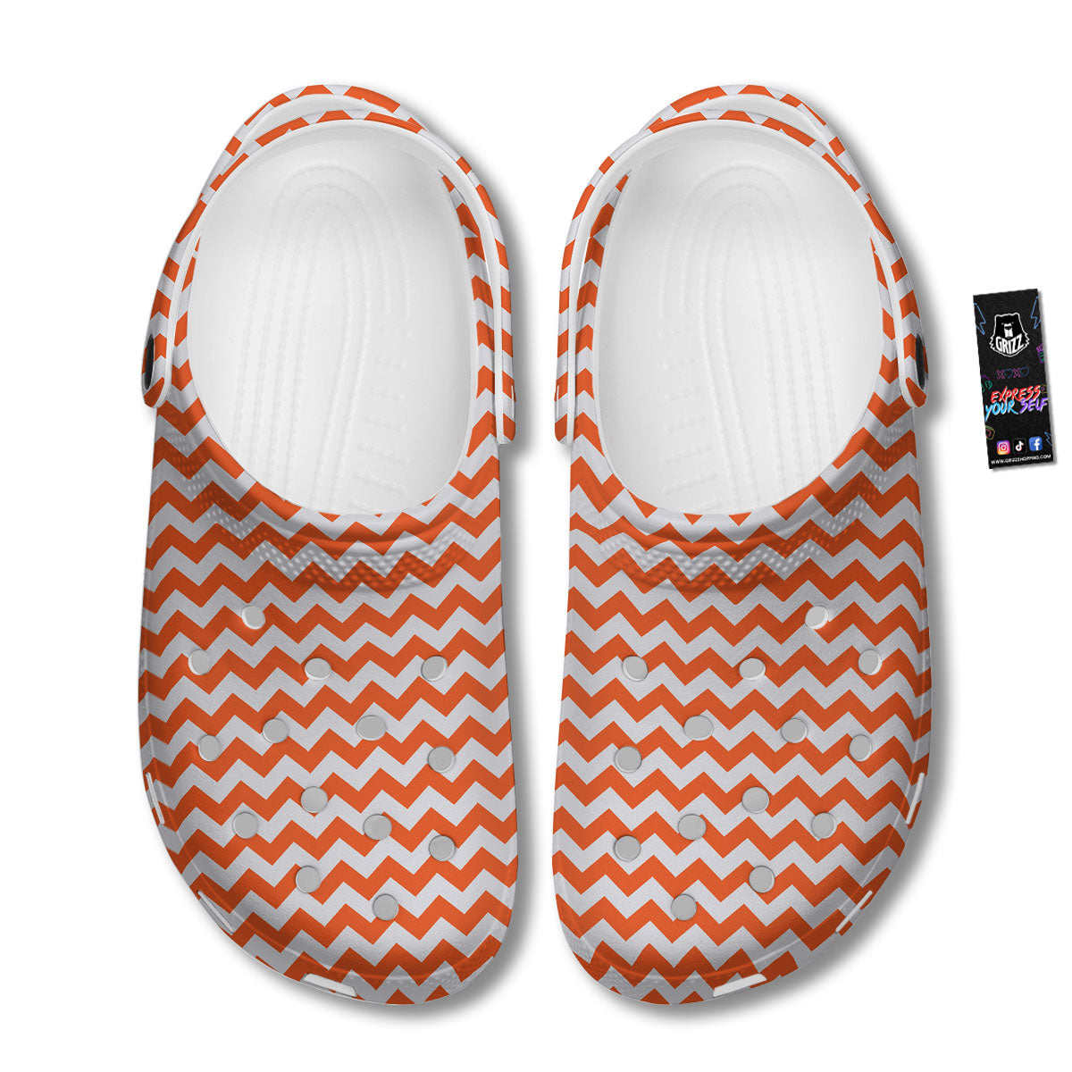 Chevron White And Orange Print Pattern Clog-grizzshop