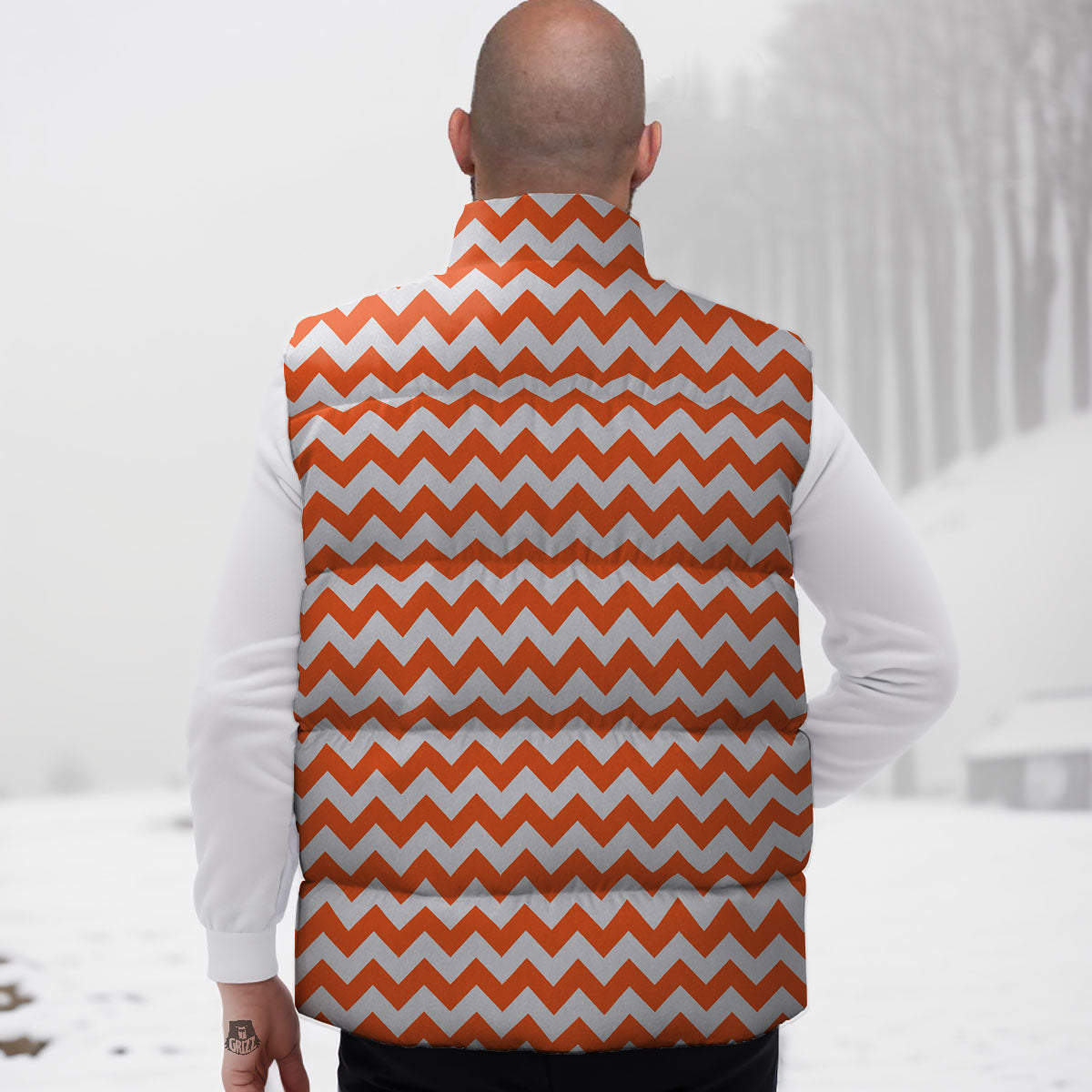 Chevron White And Orange Print Pattern Down Vest-grizzshop