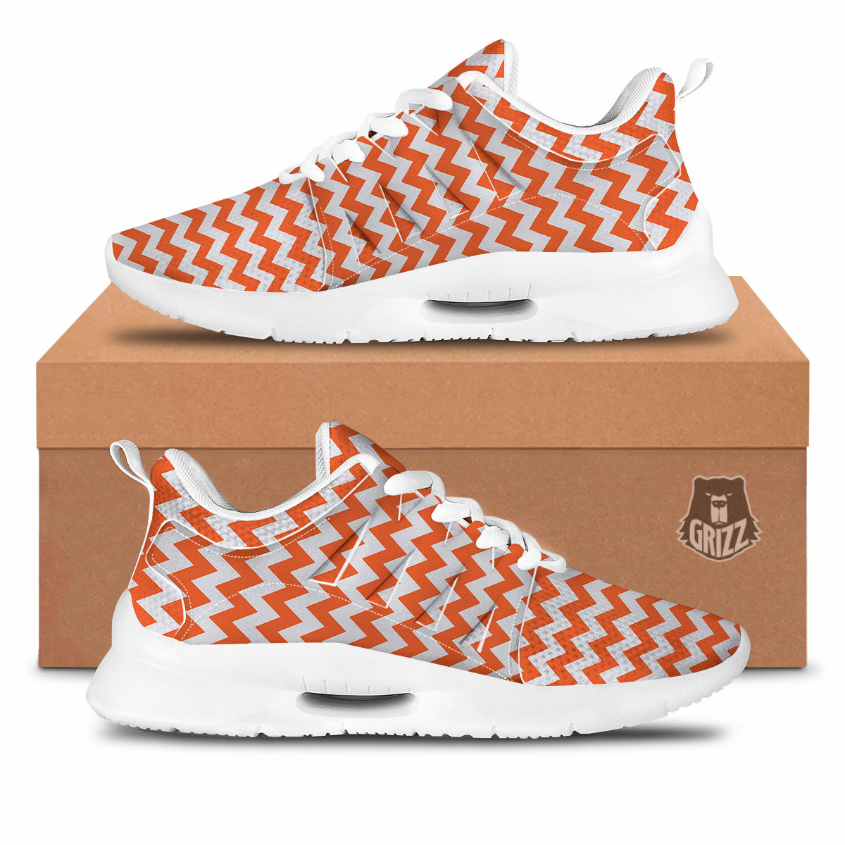 Chevron White And Orange Print Pattern Tennis Shoes-grizzshop