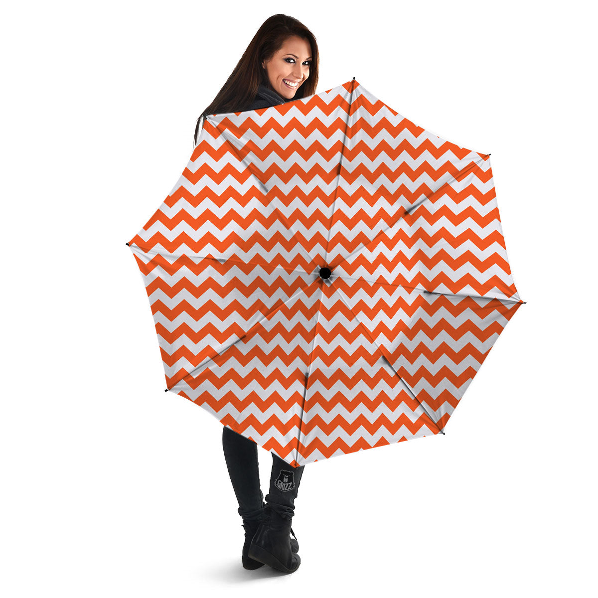 Chevron White And Orange Print Pattern Umbrella-grizzshop