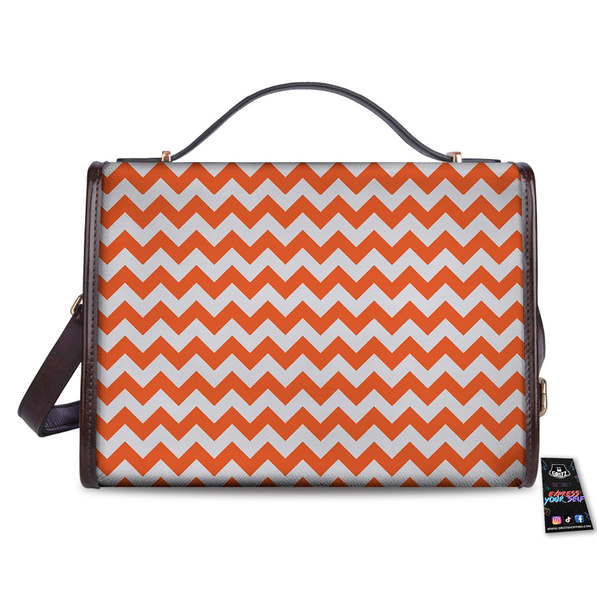 Chevron White And Orange Print Pattern Women's Satchel Bag-grizzshop