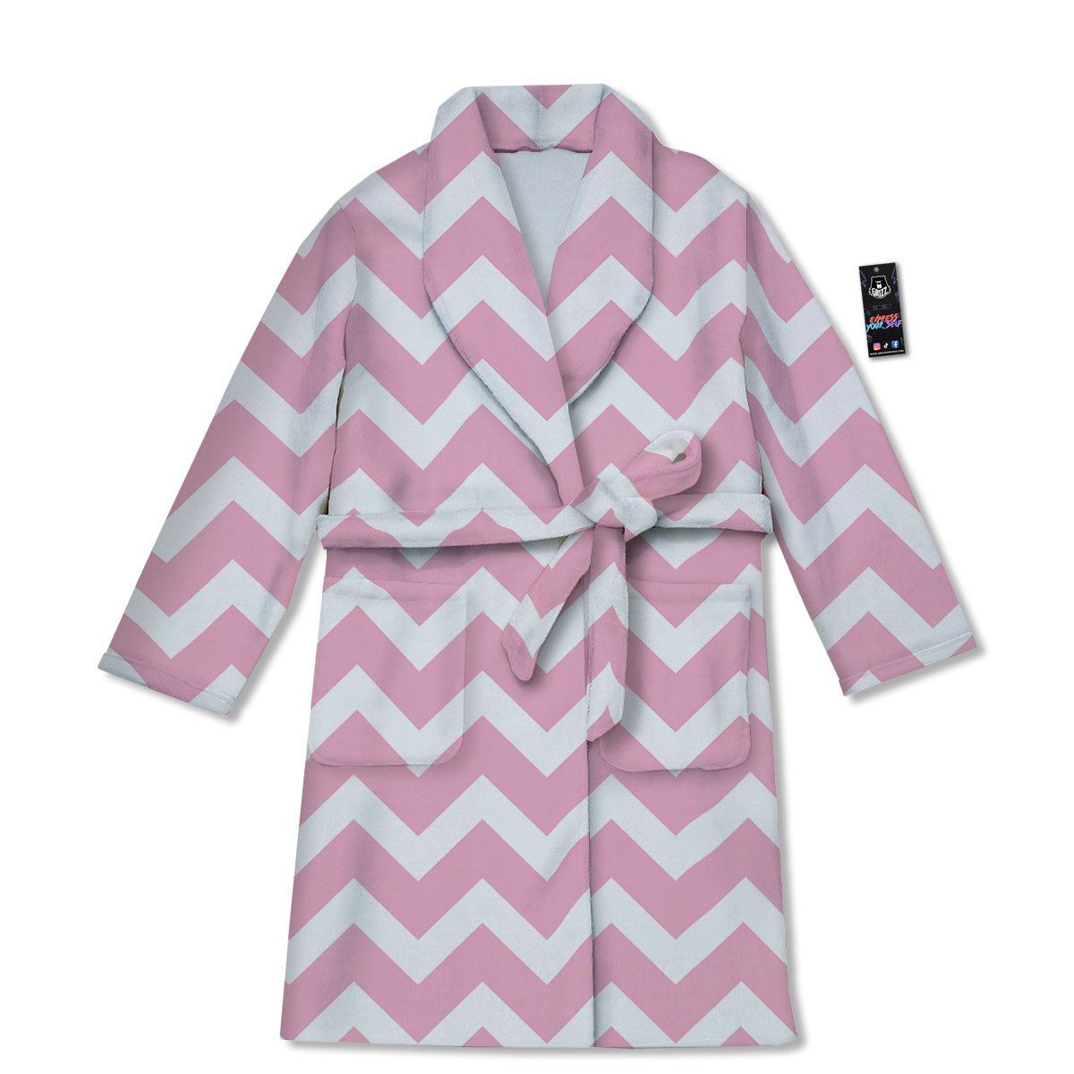 Chevron White And Pink Print Pattern Bathrobe-grizzshop