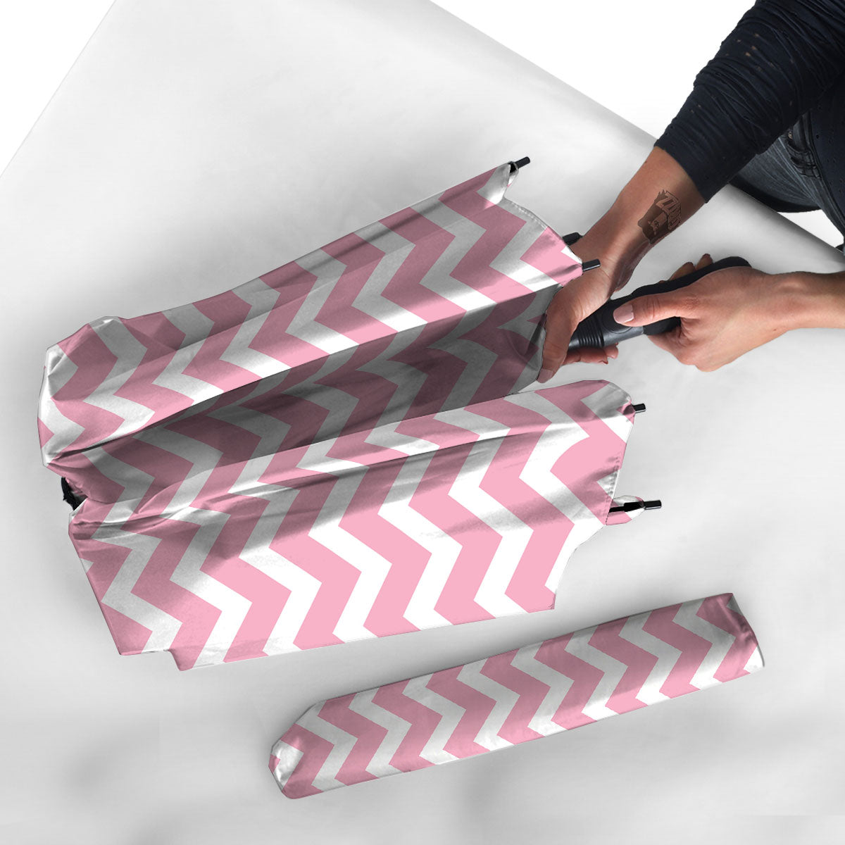 Chevron White And Pink Print Pattern Umbrella-grizzshop
