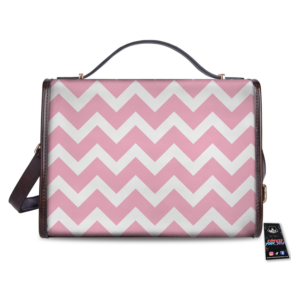 Chevron White And Pink Print Pattern Women's Satchel Bag-grizzshop