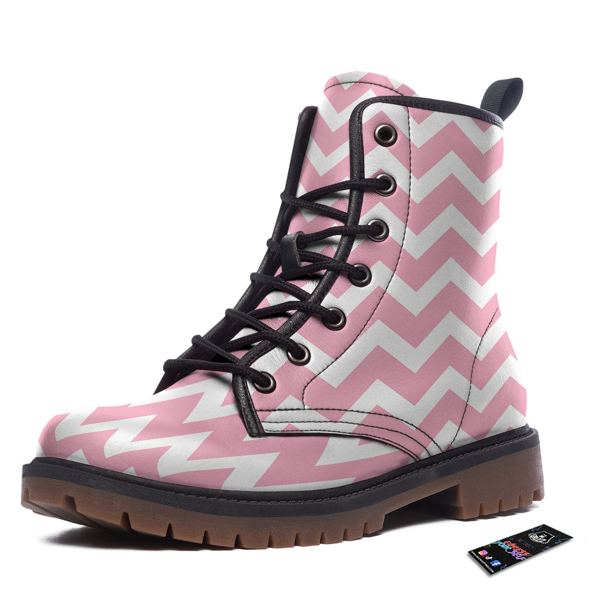 Chevron White And Pink Print Pattern Work Boots-grizzshop
