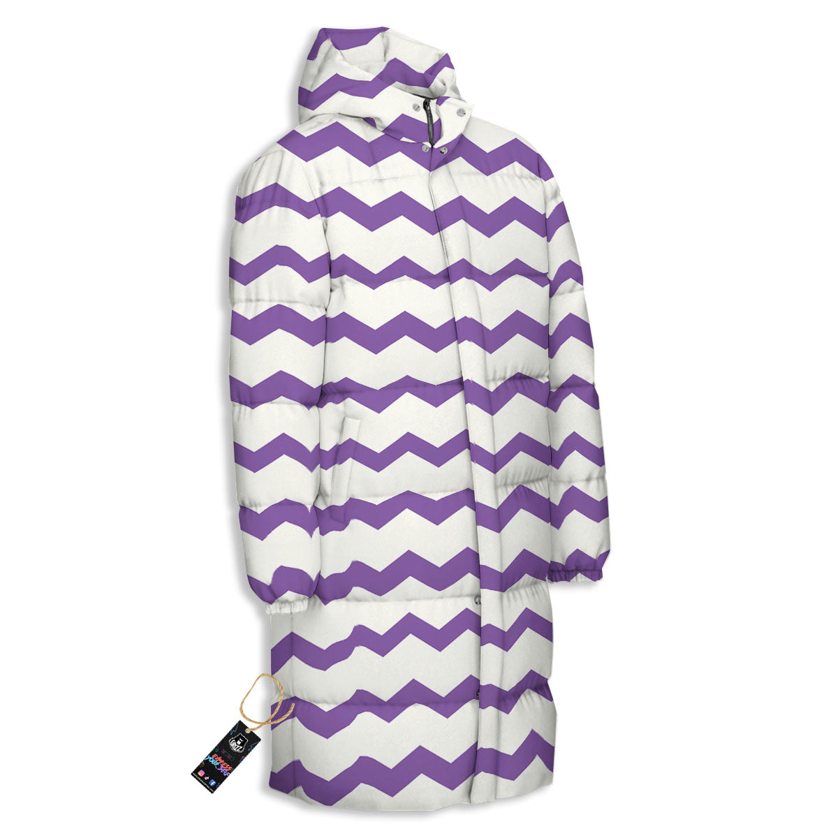 Chevron White And Purple Print Pattern Long Down Jacket-grizzshop