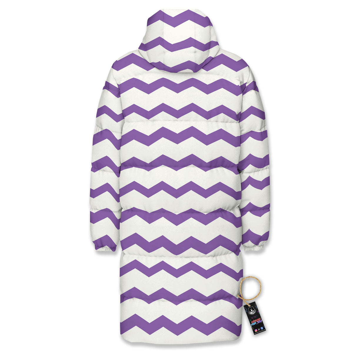 Chevron White And Purple Print Pattern Long Down Jacket-grizzshop