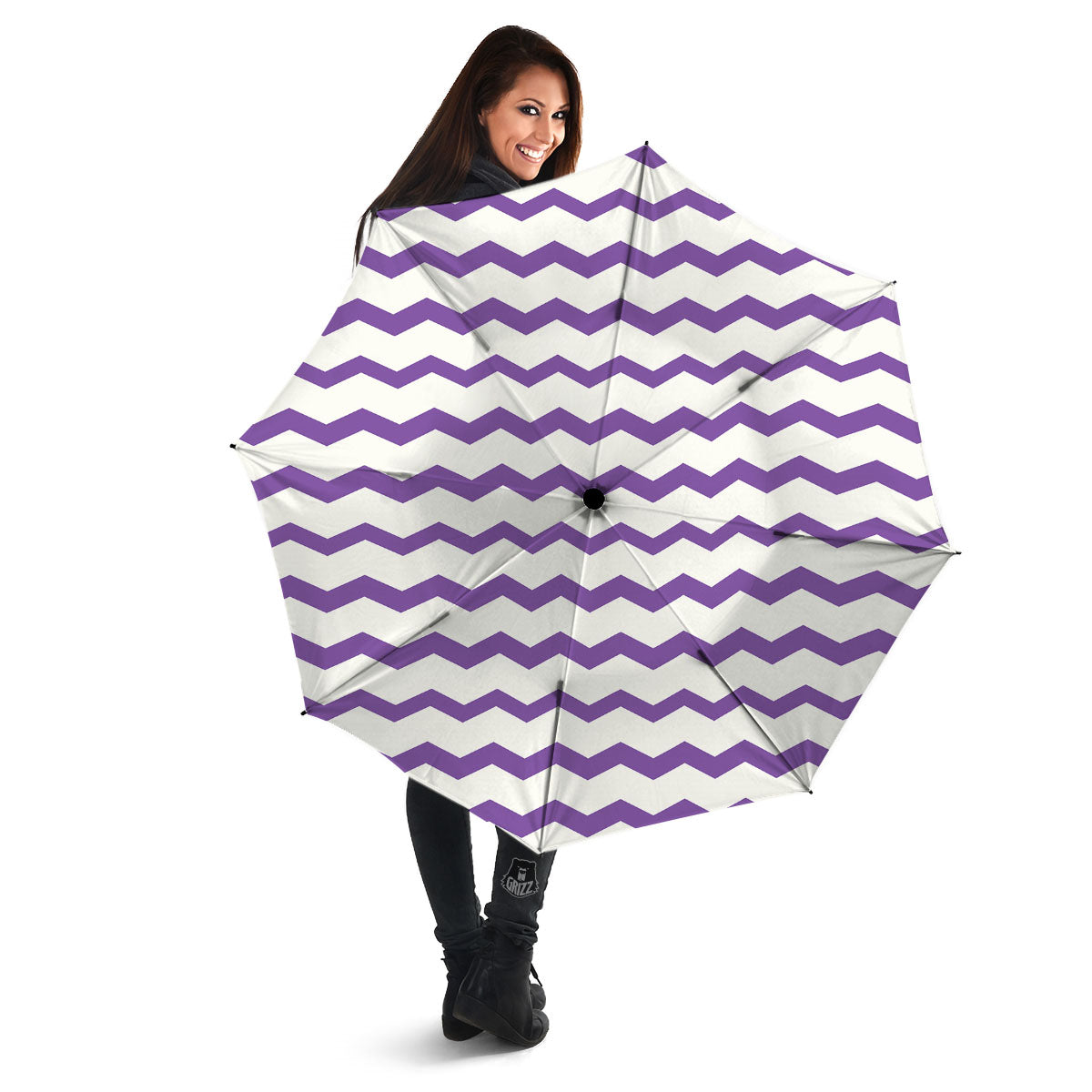 Chevron White And Purple Print Pattern Umbrella-grizzshop