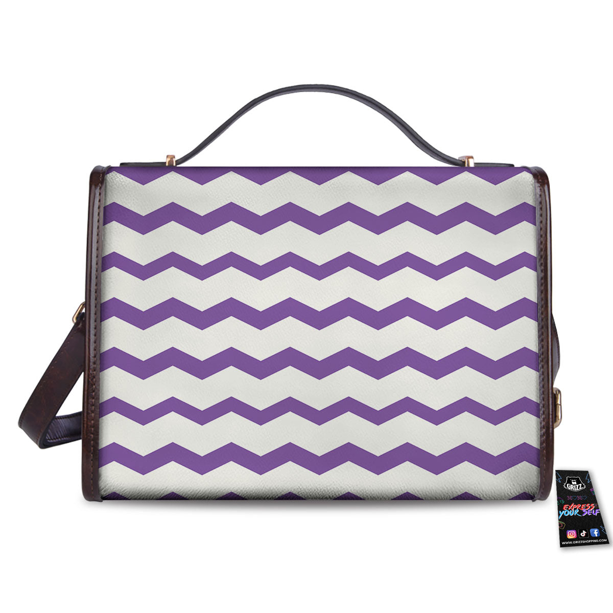 Chevron White And Purple Print Pattern Women's Satchel Bag-grizzshop