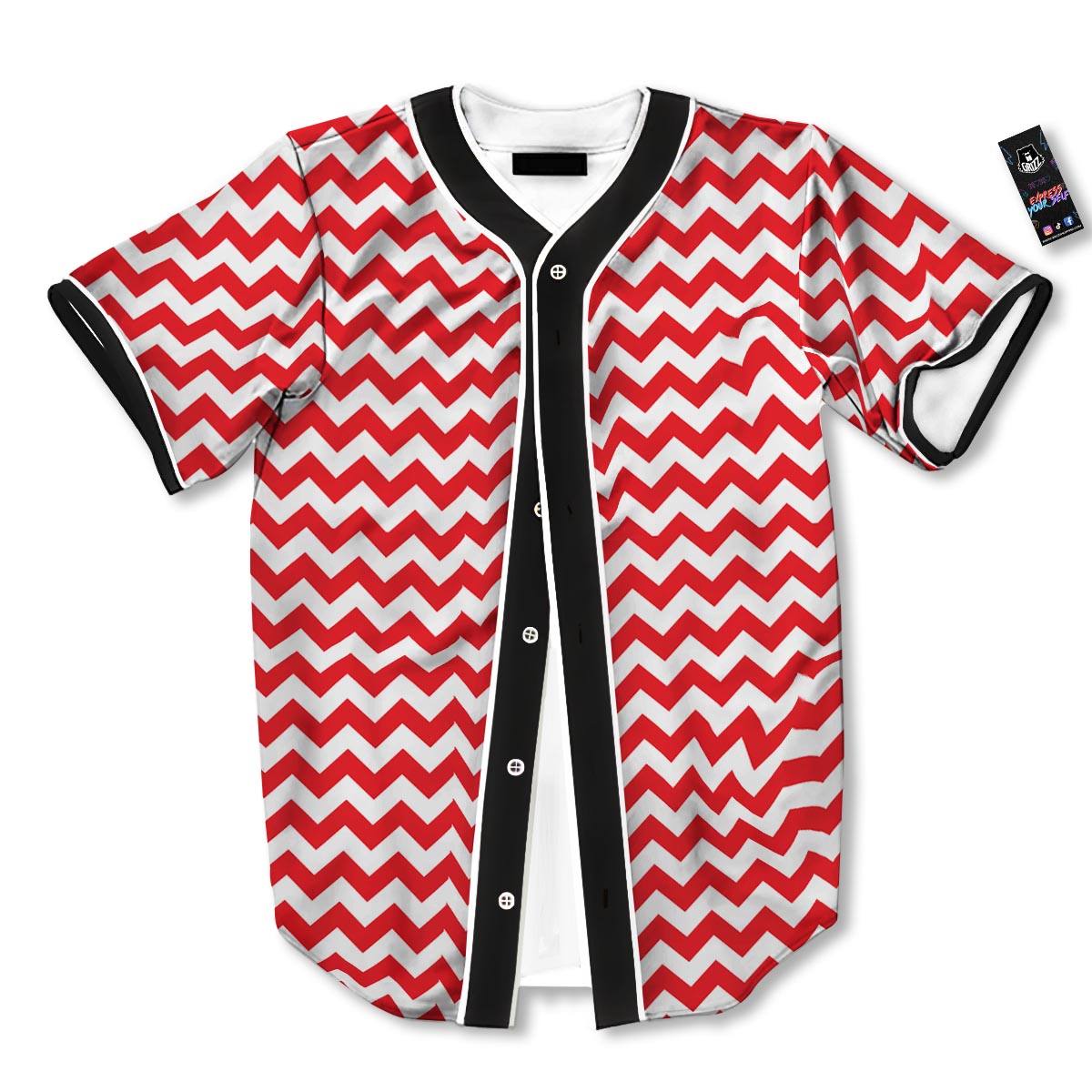 Chevron White And Red Print Pattern Baseball Jersey-grizzshop