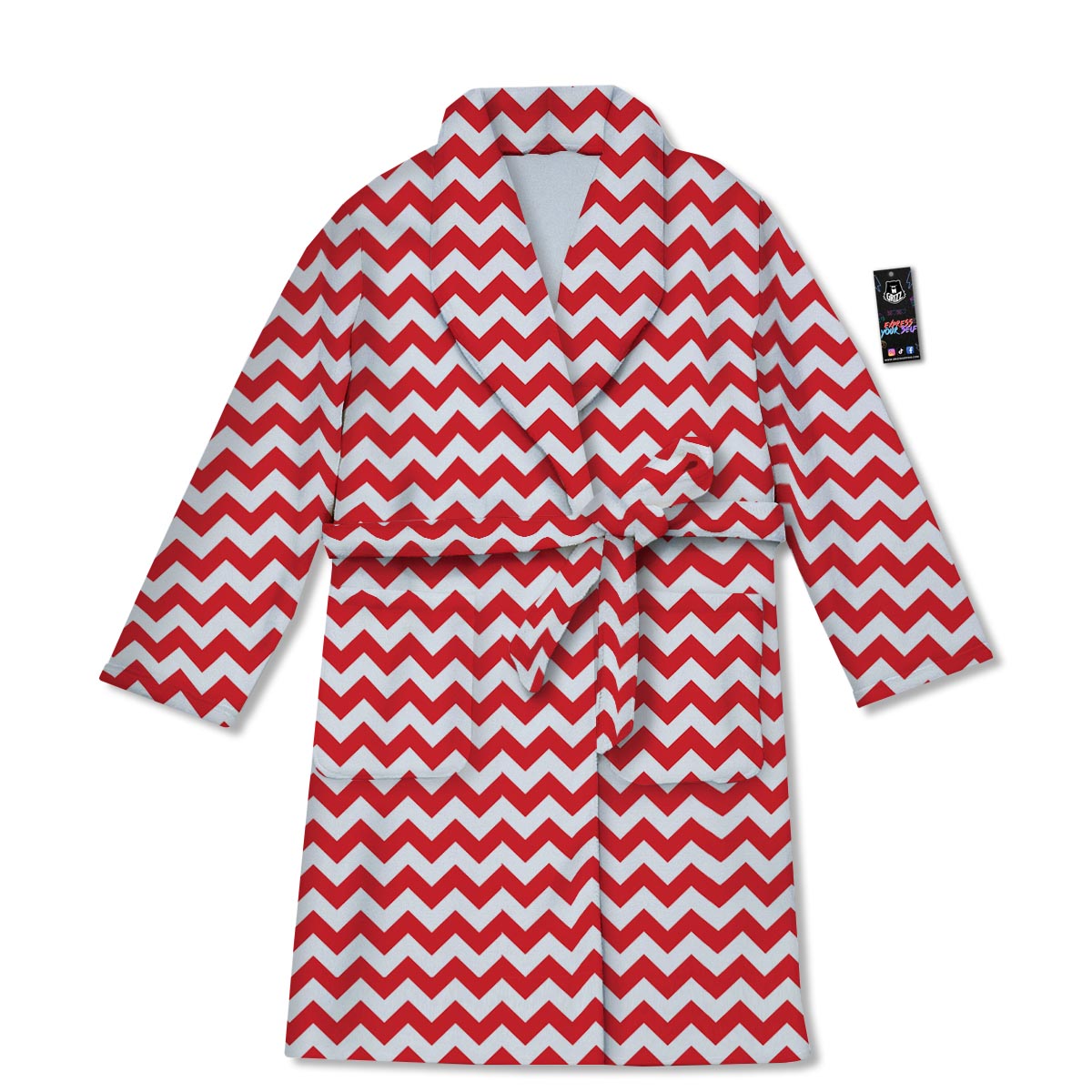 Chevron White And Red Print Pattern Bathrobe-grizzshop