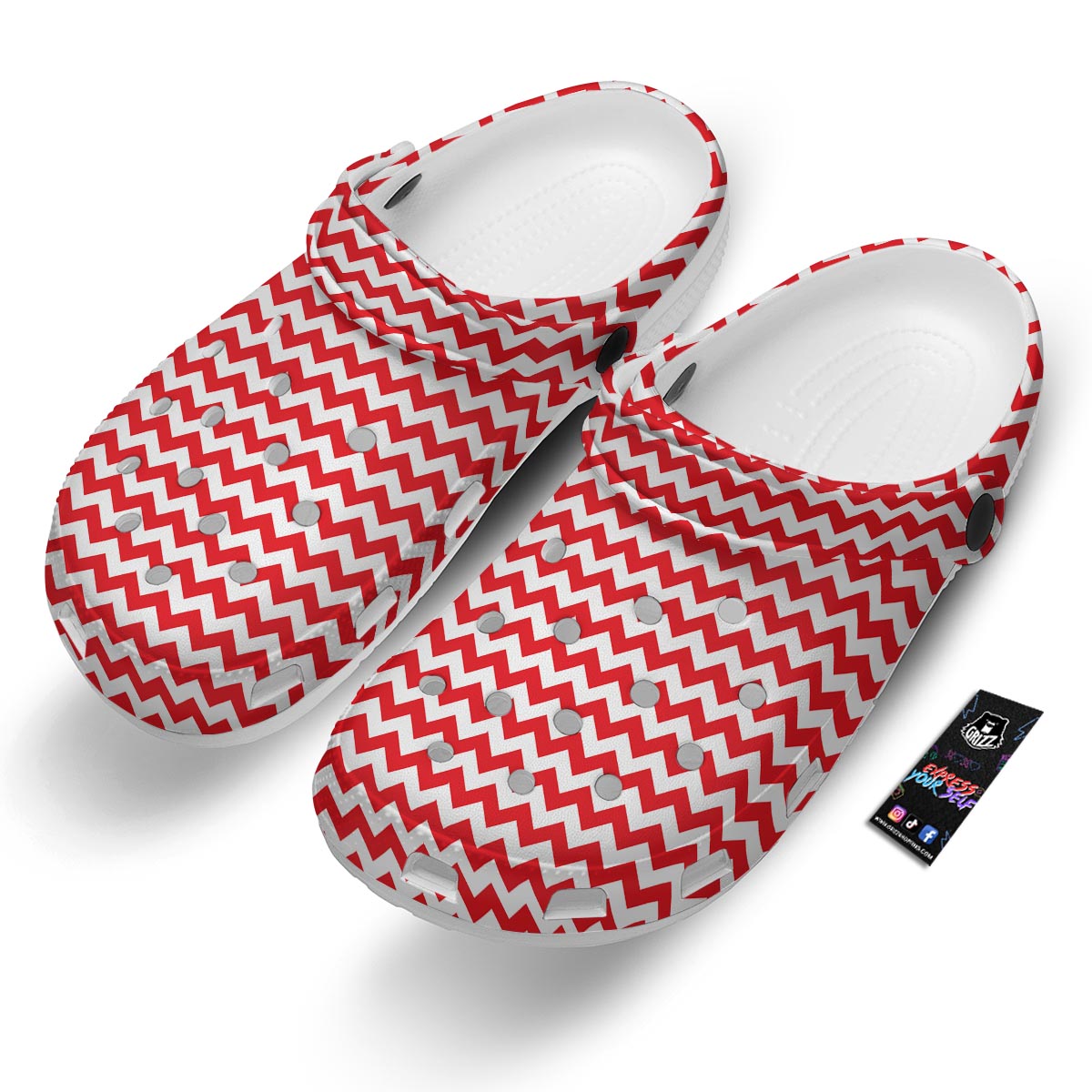 Chevron White And Red Print Pattern Clog-grizzshop