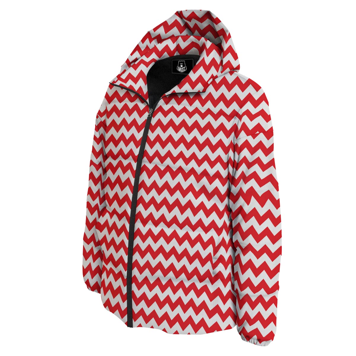 Chevron White And Red Print Pattern Down Jacket-grizzshop