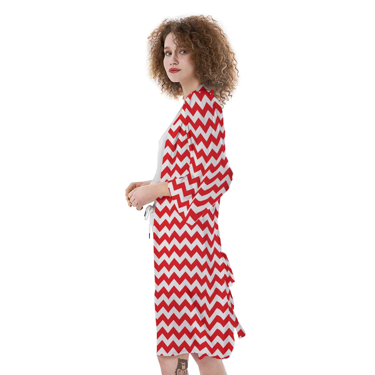 Chevron White And Red Print Pattern Kimono-grizzshop
