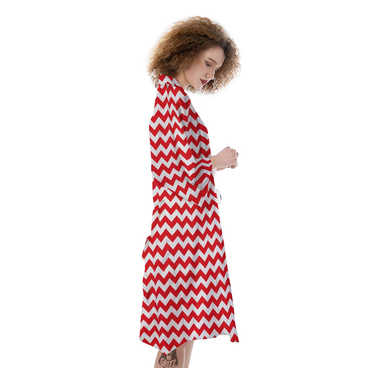 Chevron White And Red Print Pattern Kimono-grizzshop