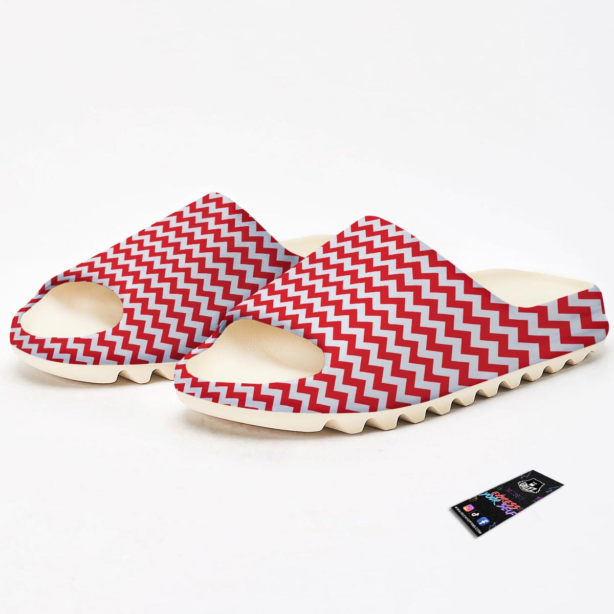 Chevron White And Red Print Pattern Sandals-grizzshop