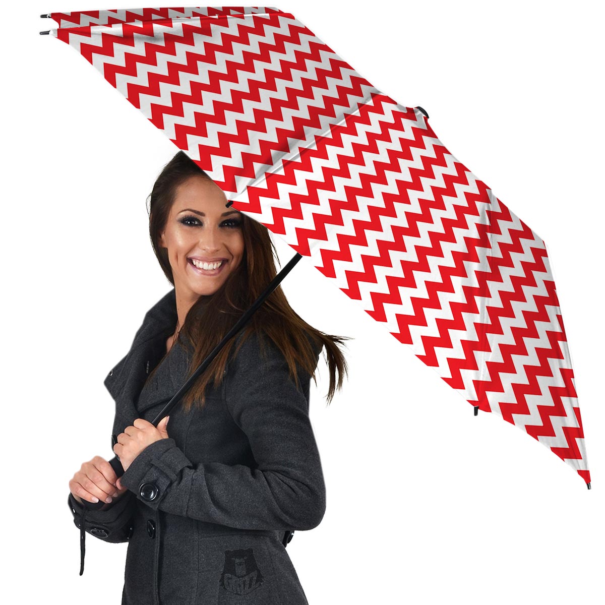 Chevron White And Red Print Pattern Umbrella-grizzshop