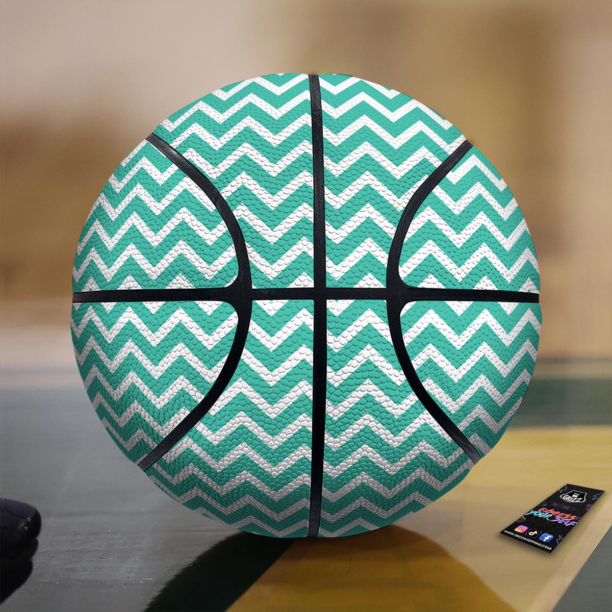 Chevron White And Teal Print Pattern Basketball