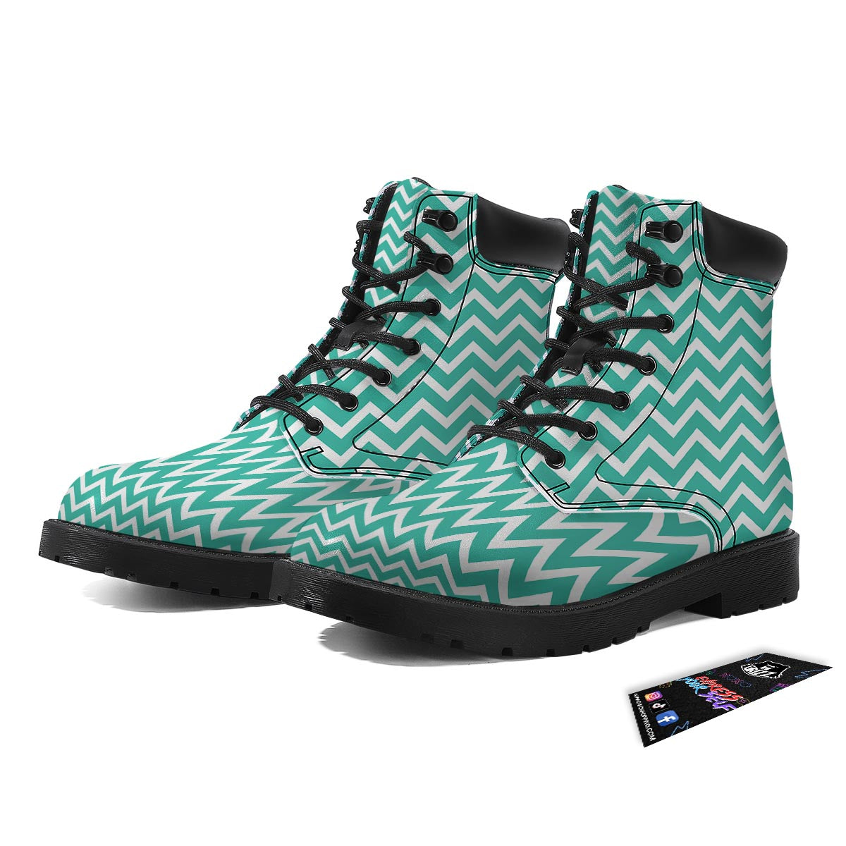 Chevron White And Teal Print Pattern Boots-grizzshop