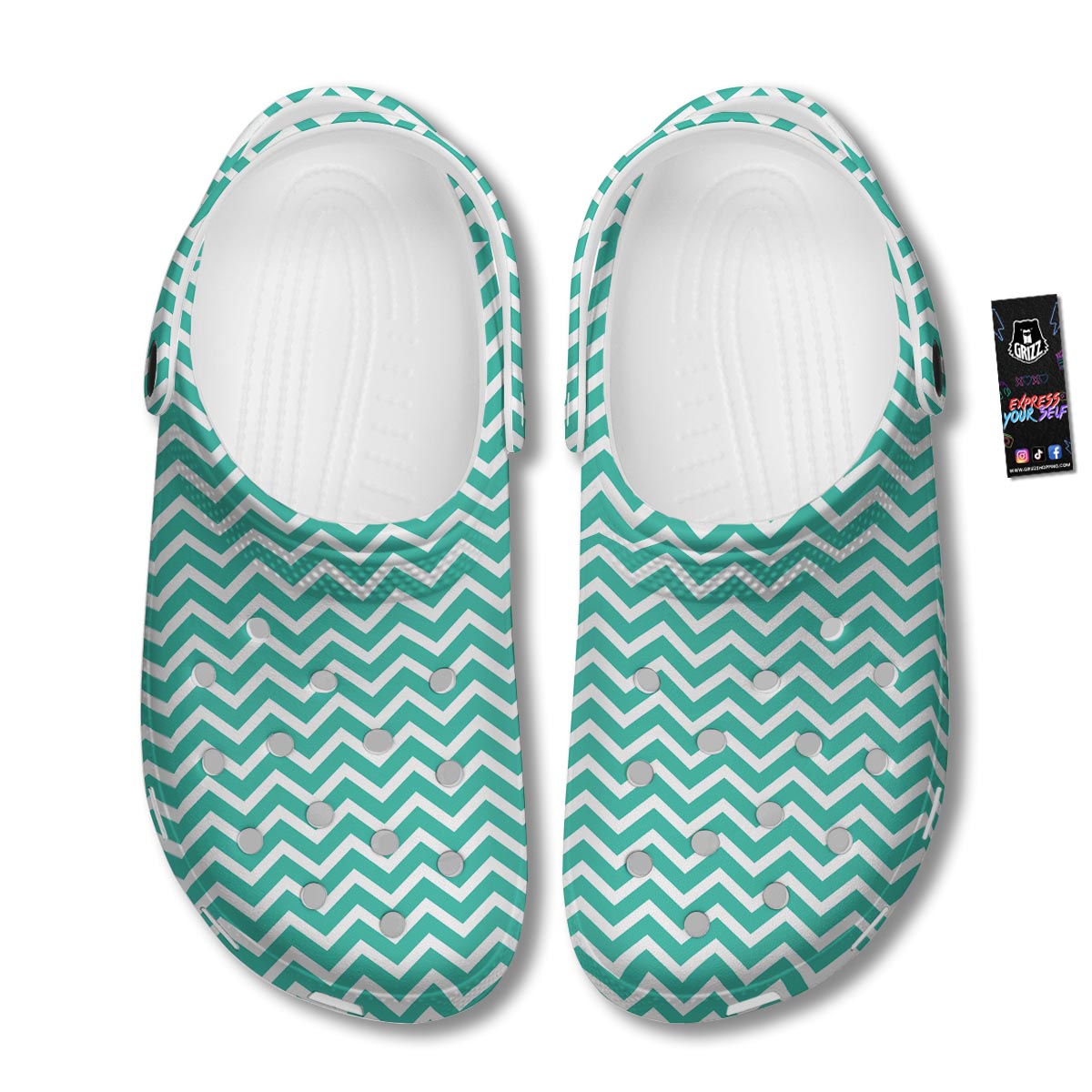 Chevron White And Teal Print Pattern Clog-grizzshop