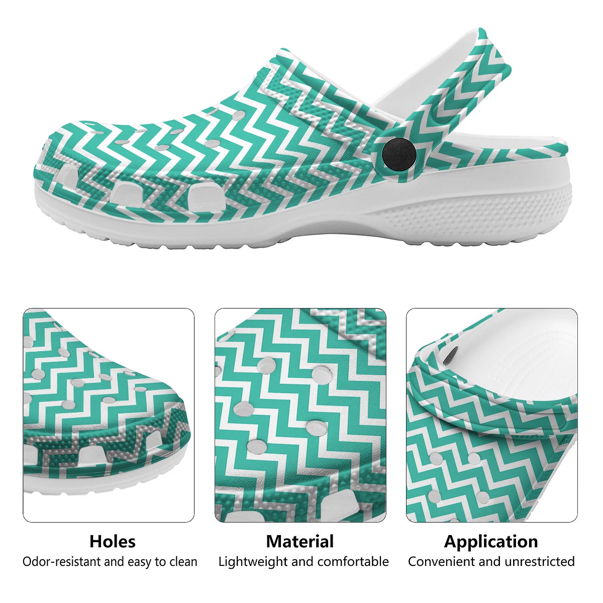 Chevron White And Teal Print Pattern Clog-grizzshop