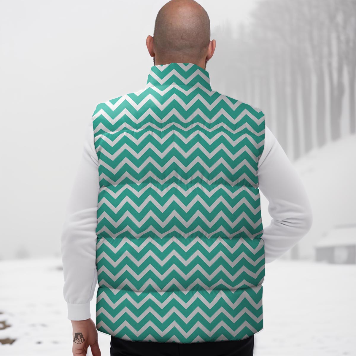 Chevron White And Teal Print Pattern Down Vest-grizzshop