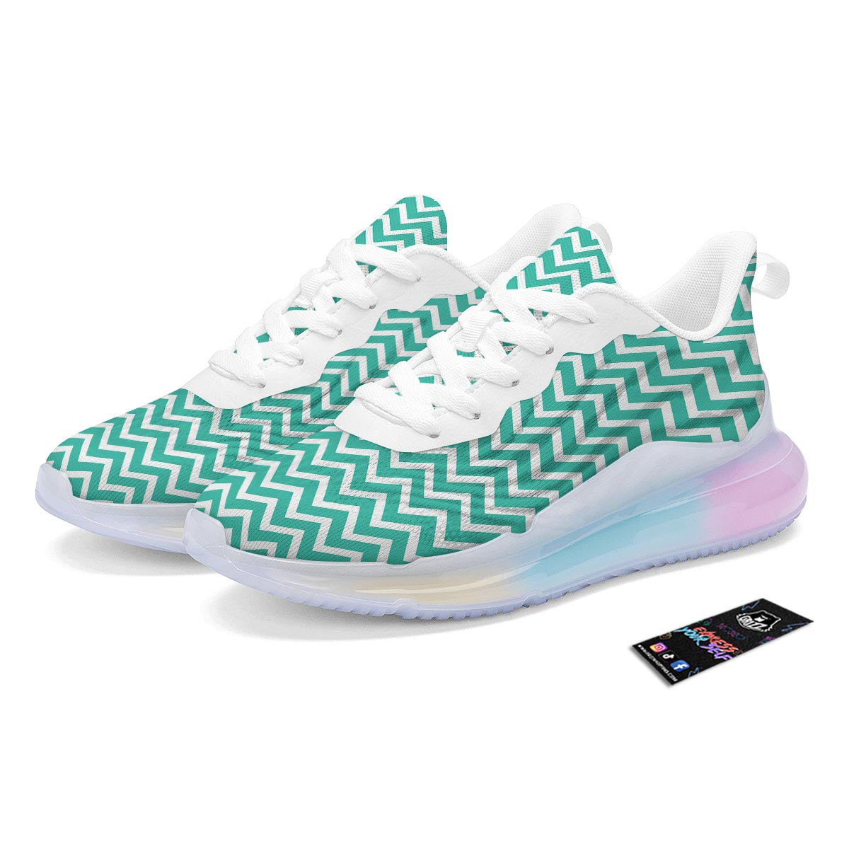 Chevron White And Teal Print Pattern Running Sneakers-grizzshop