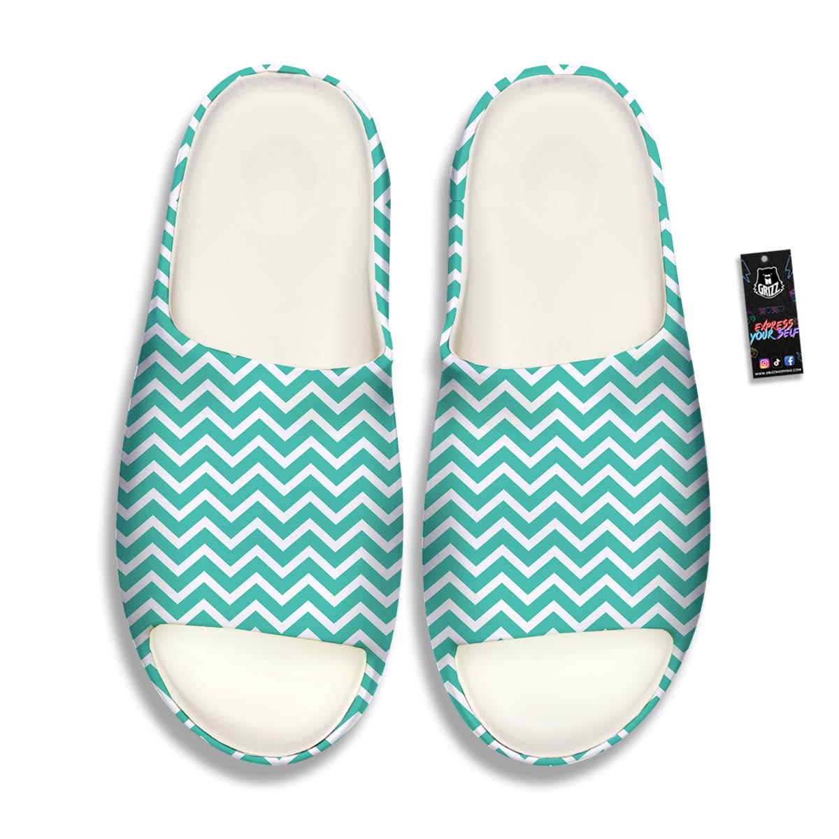 Chevron White And Teal Print Pattern Sandals-grizzshop
