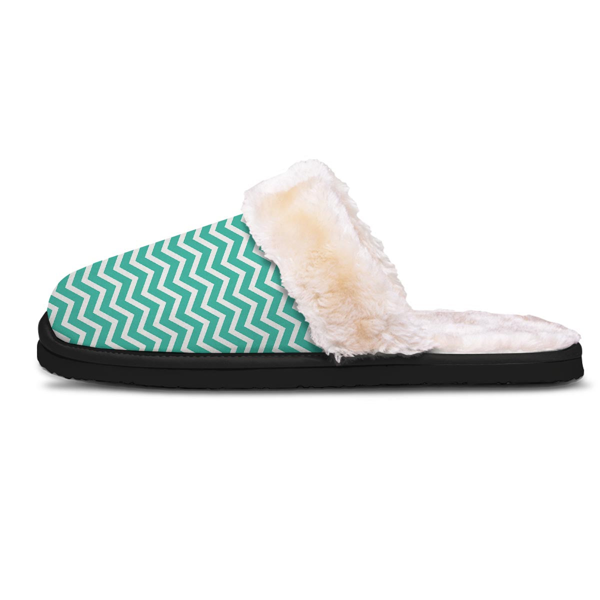 Chevron White And Teal Print Pattern Slippers-grizzshop