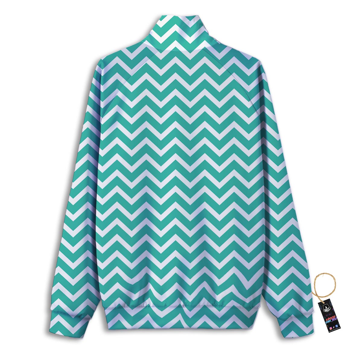 Chevron White And Teal Print Pattern Track Jacket-grizzshop