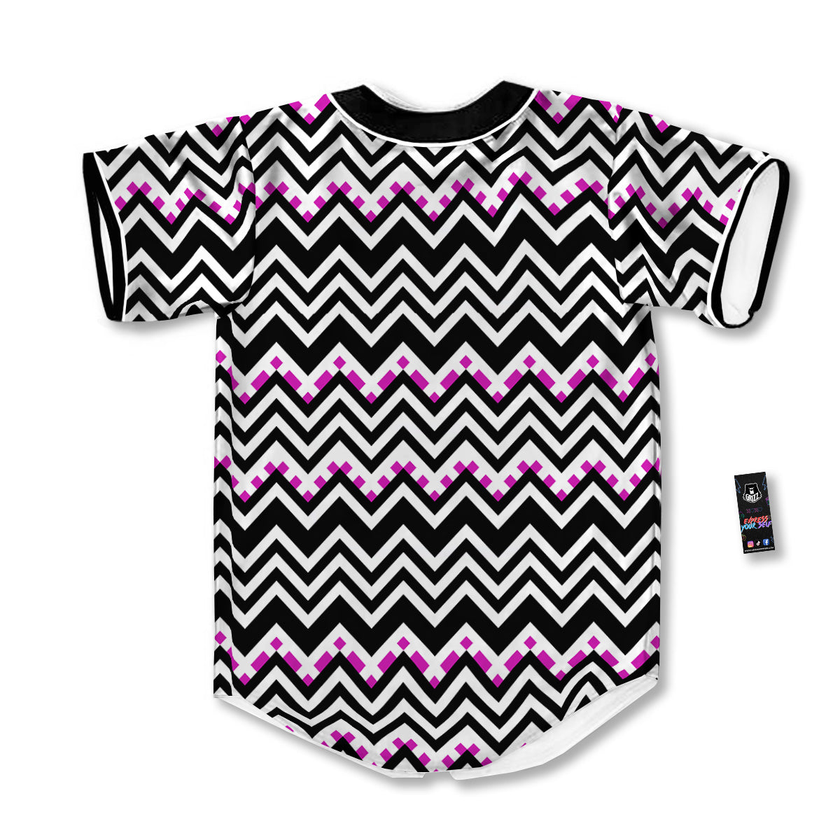 Chevron Zigzag Black Pink Print Pattern Baseball Jersey-grizzshop