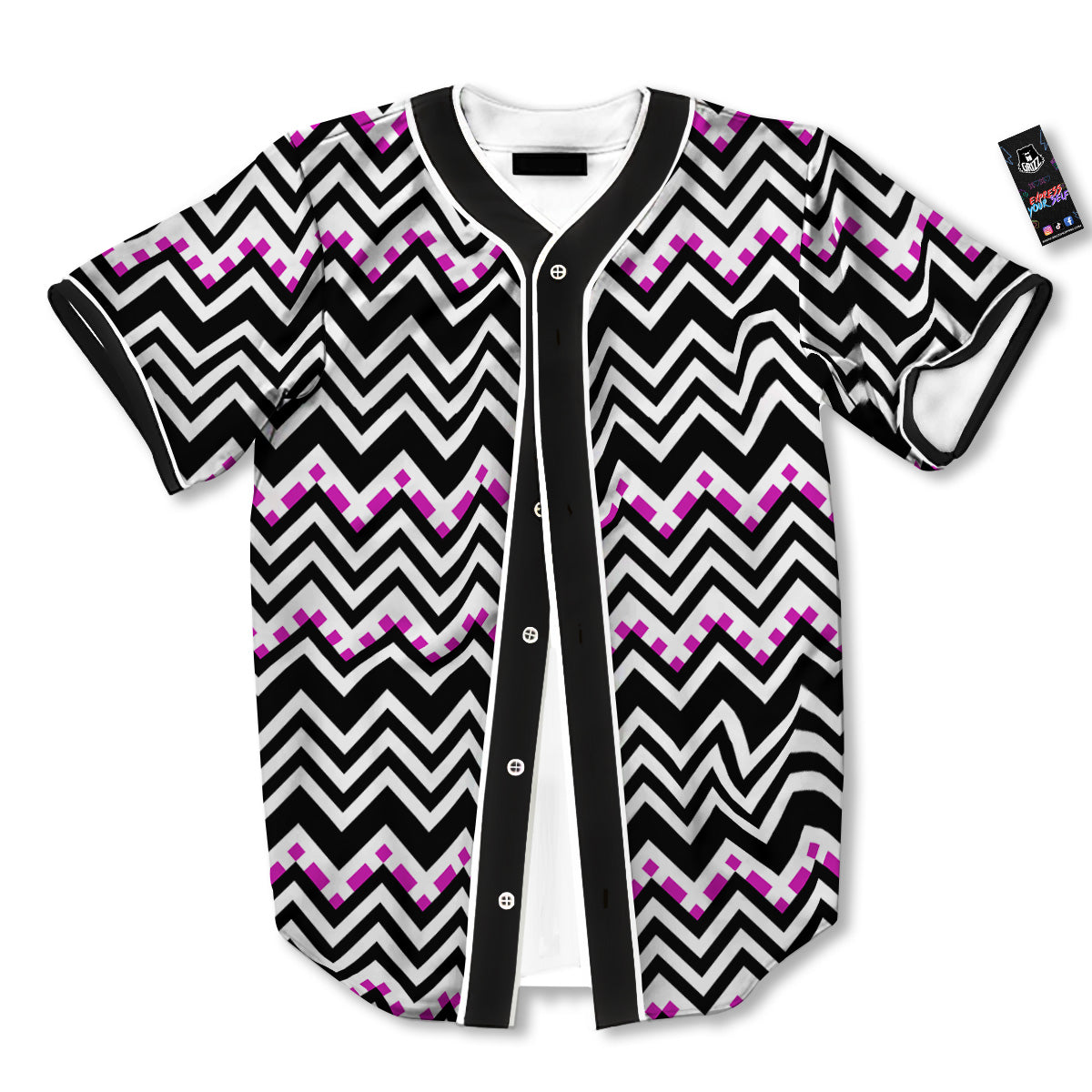 Chevron Zigzag Black Pink Print Pattern Baseball Jersey-grizzshop