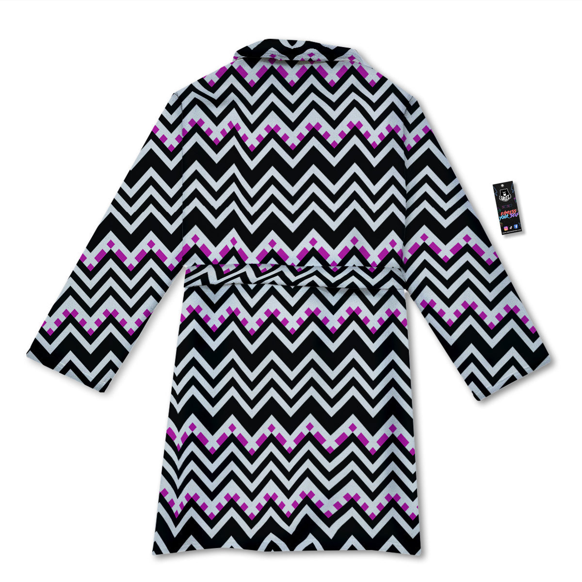 Chevron Zigzag Black Pink Print Pattern Bathrobe-grizzshop