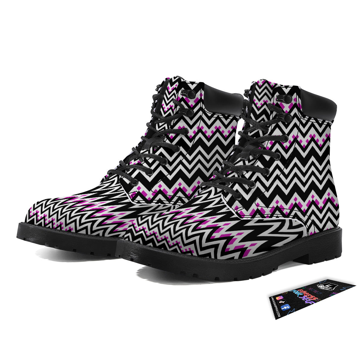 Chevron Zigzag Black Pink Print Pattern Boots-grizzshop