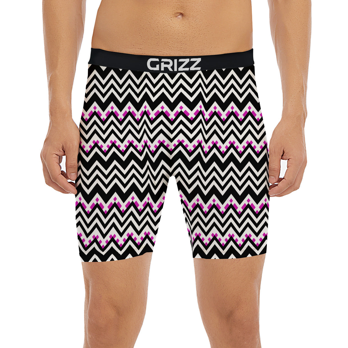Chevron Zigzag Black Pink Print Pattern Boxer Briefs-grizzshop