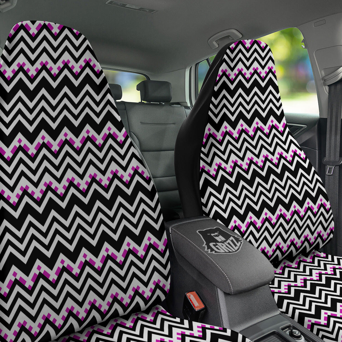 Chevron Zigzag Black Pink Print Pattern Car Seat Covers-grizzshop