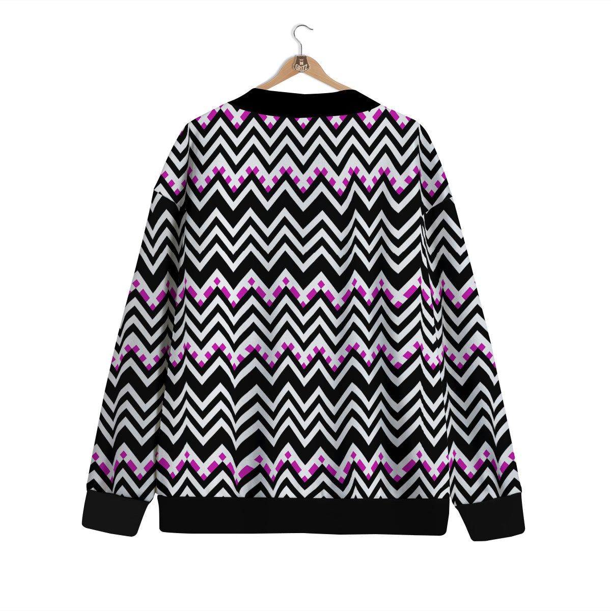 Chevron Zigzag Black Pink Print Pattern Cardigan-grizzshop