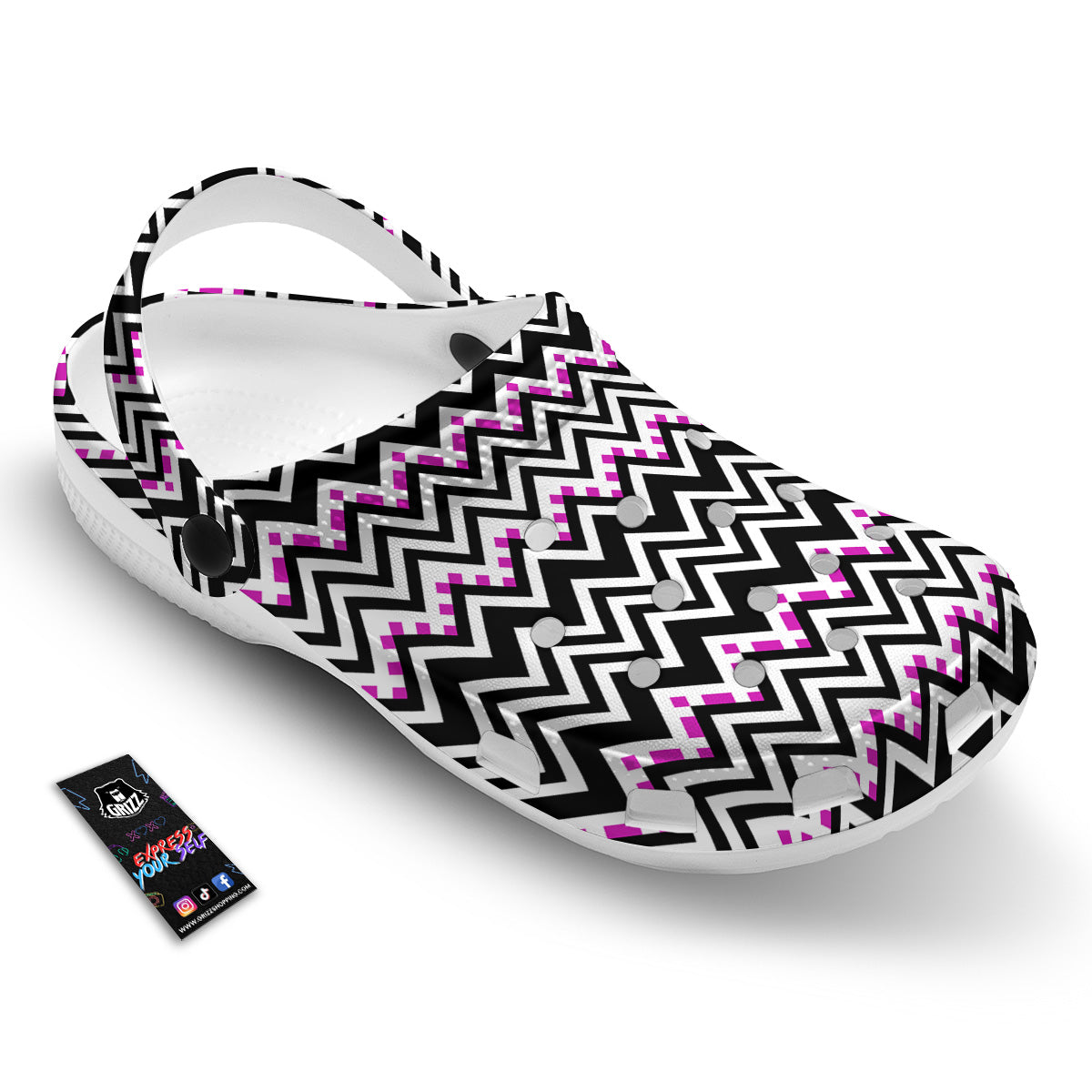 Chevron Zigzag Black Pink Print Pattern Clog-grizzshop