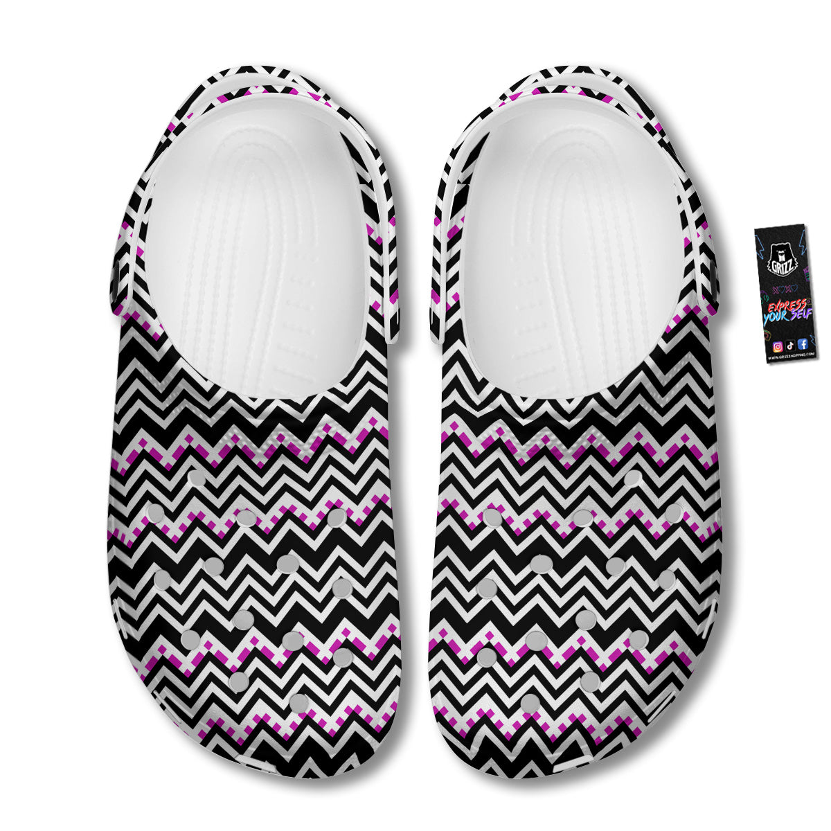 Chevron Zigzag Black Pink Print Pattern Clog-grizzshop