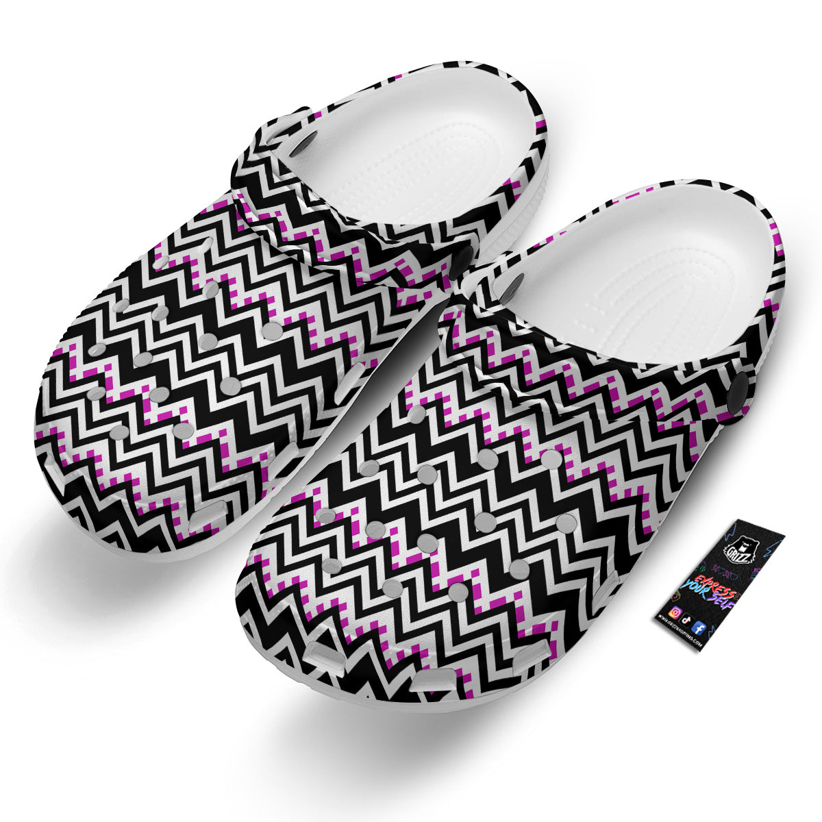 Chevron Zigzag Black Pink Print Pattern Clog-grizzshop